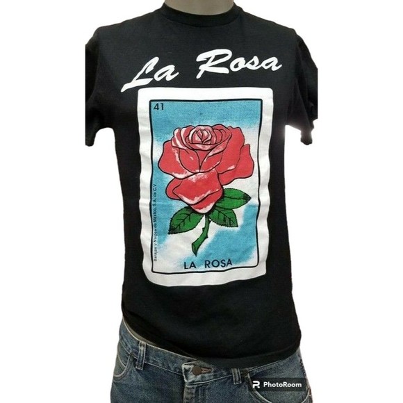 Unbranded Tops - La Rosa (The Rose) Mexican Loteria Card #41 T-Shirt Size Large Black
